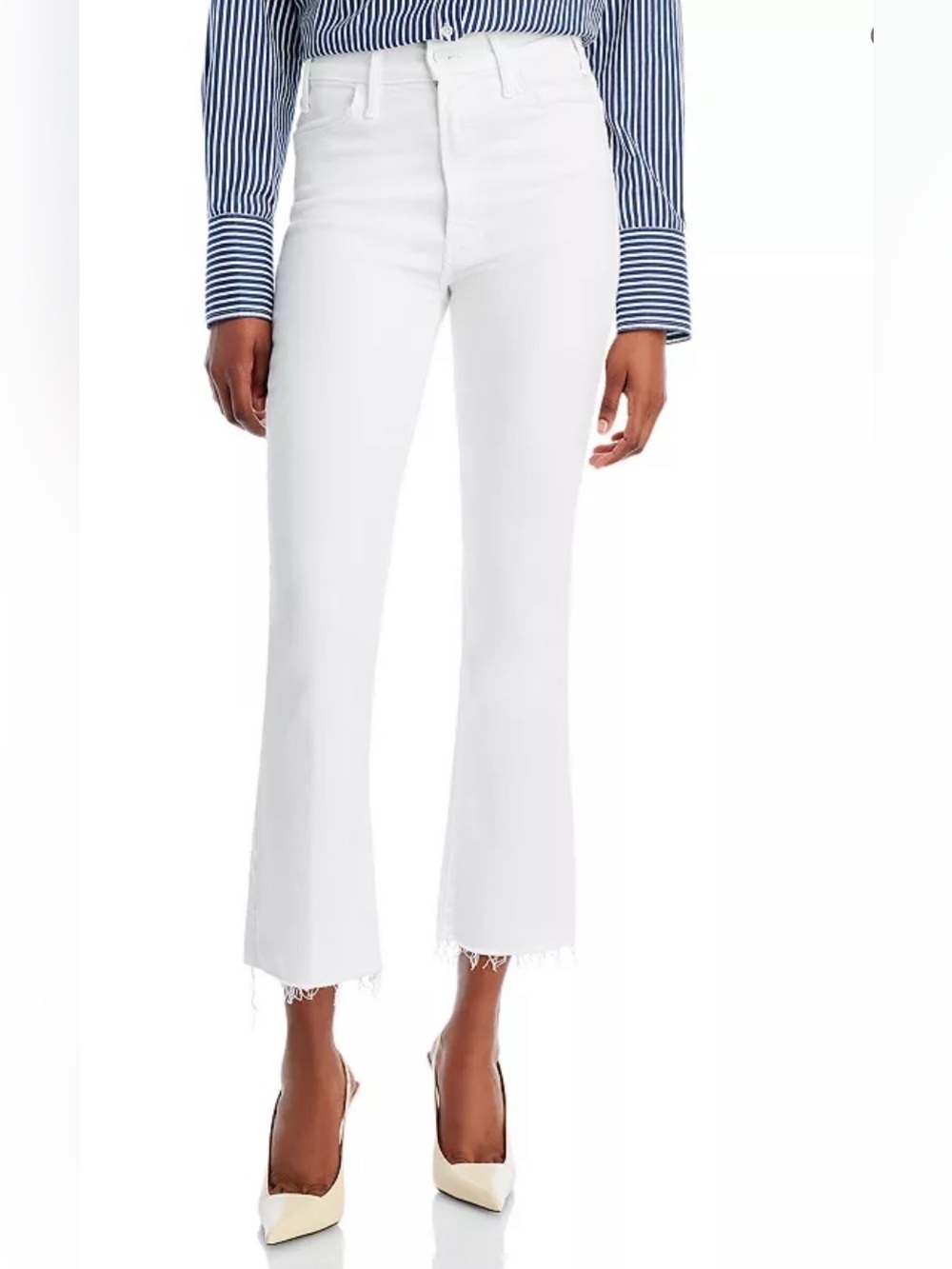 MOTHER The Hustler Ankle Fray Jeans Fairest Of Them All White Denim Size 34